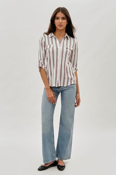 Majora Striped Collared Blouse - White - Womens Shirts & Blouses - Fairweather