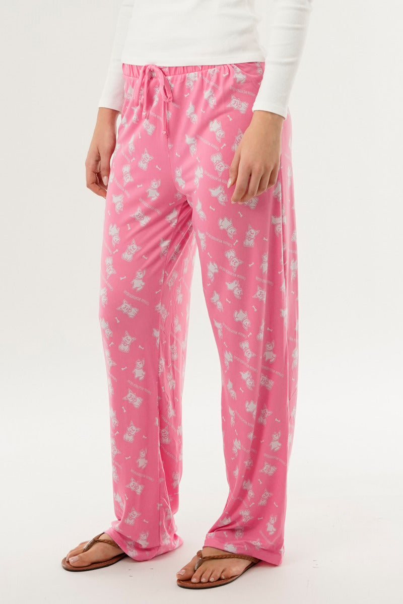 Canada Weather Gear Dog Print Wide Let Pajama Pants - Pink - Womens Pajamas - Fairweather