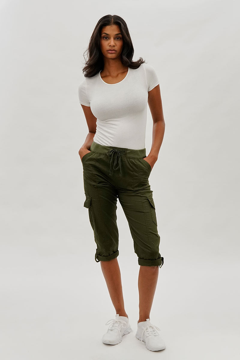 International INC Company Tie Waist Cargo Capris - Olive - Womens Shorts & Capris - Fairweather
