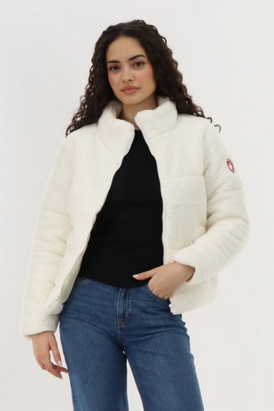 Canada Weather Gear Sherpa Bomber Jacket - White - Womens Bomber Jackets - Fairweather