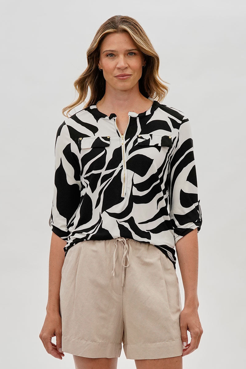 International INC Company Patterned 1/4 Zip Shirt - White - Womens Shirts & Blouses - Fairweather