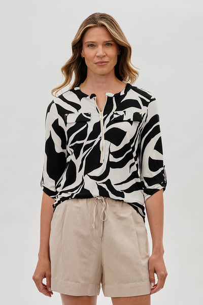 International INC Company Patterned 1/4 Zip Shirt - White - Womens Shirts & Blouses - Fairweather