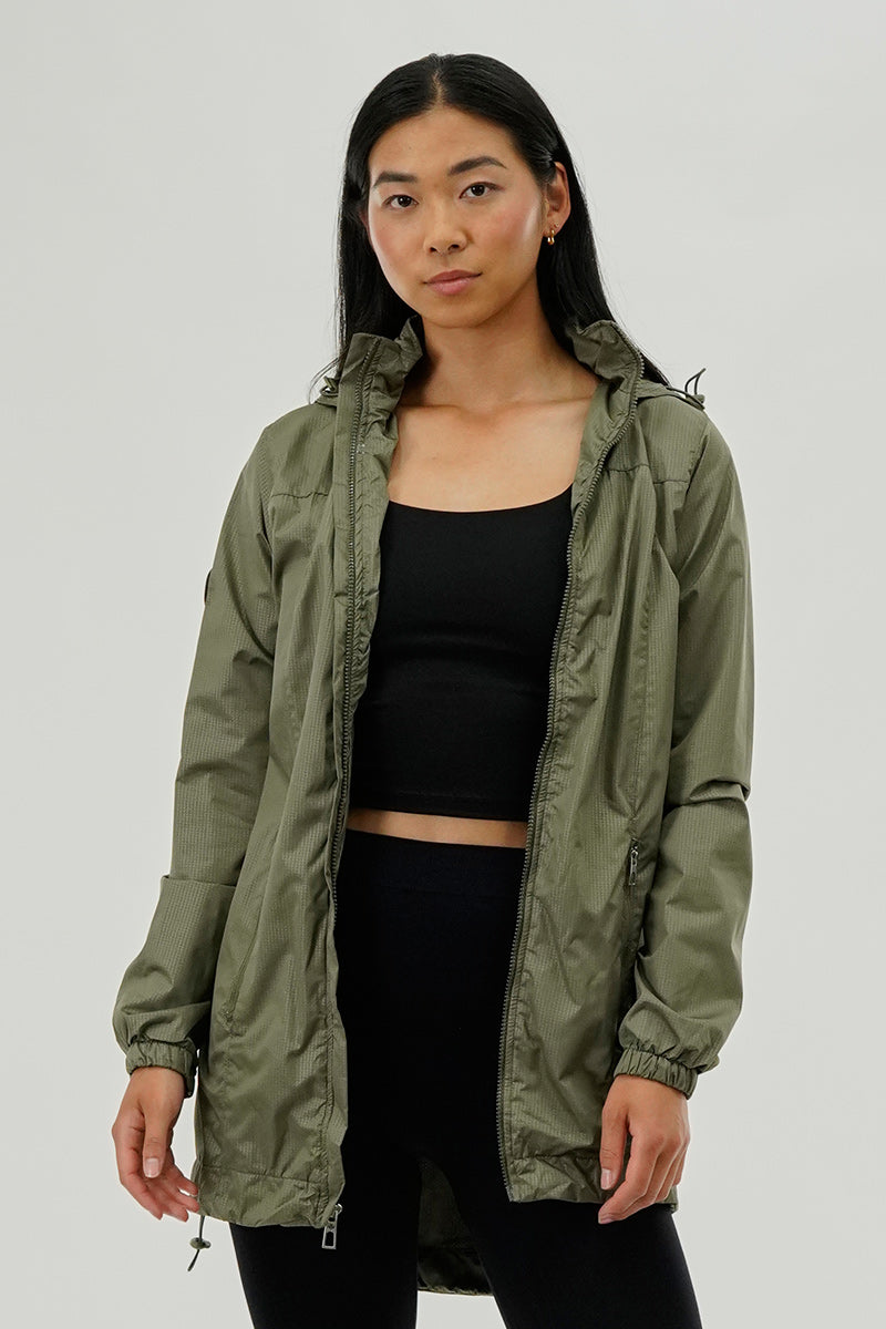 Canada Weather Gear Long Hooded Lightweight Jacket - Olive - Womens Moto Jackets - Fairweather