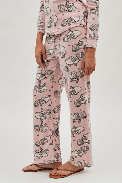 Canada Weather Gear Pug Print Wide Leg Pajama Pants - Pink - Womens Pajamas - Fairweather