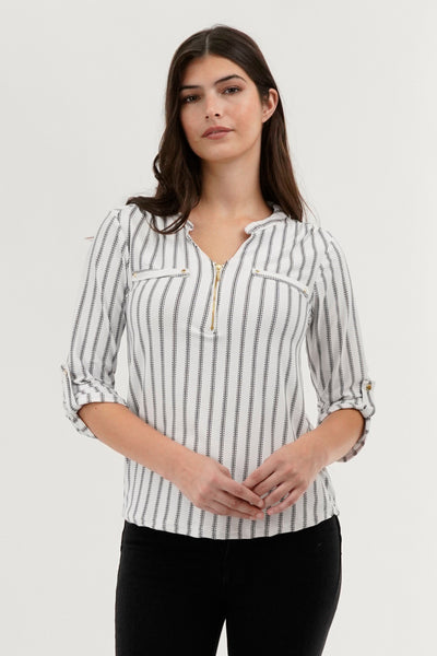 International INC Company Patterned 1/4 Zip Blouse - White - Womens Shirts & Blouses - Fairweather