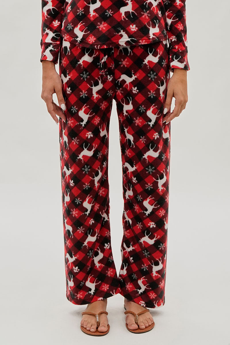 Canada Weather Gear Festive Print Wide Leg Pajama Pants - Red - Womens Pajamas - Fairweather