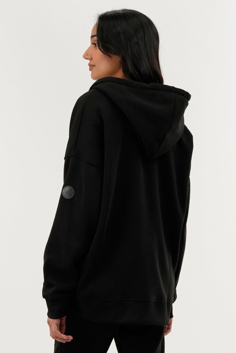 Fahrenheit Zip Up Drop Shoulder Hoodie - Black - Womens Hoodies & Sweatshirts - Fairweather