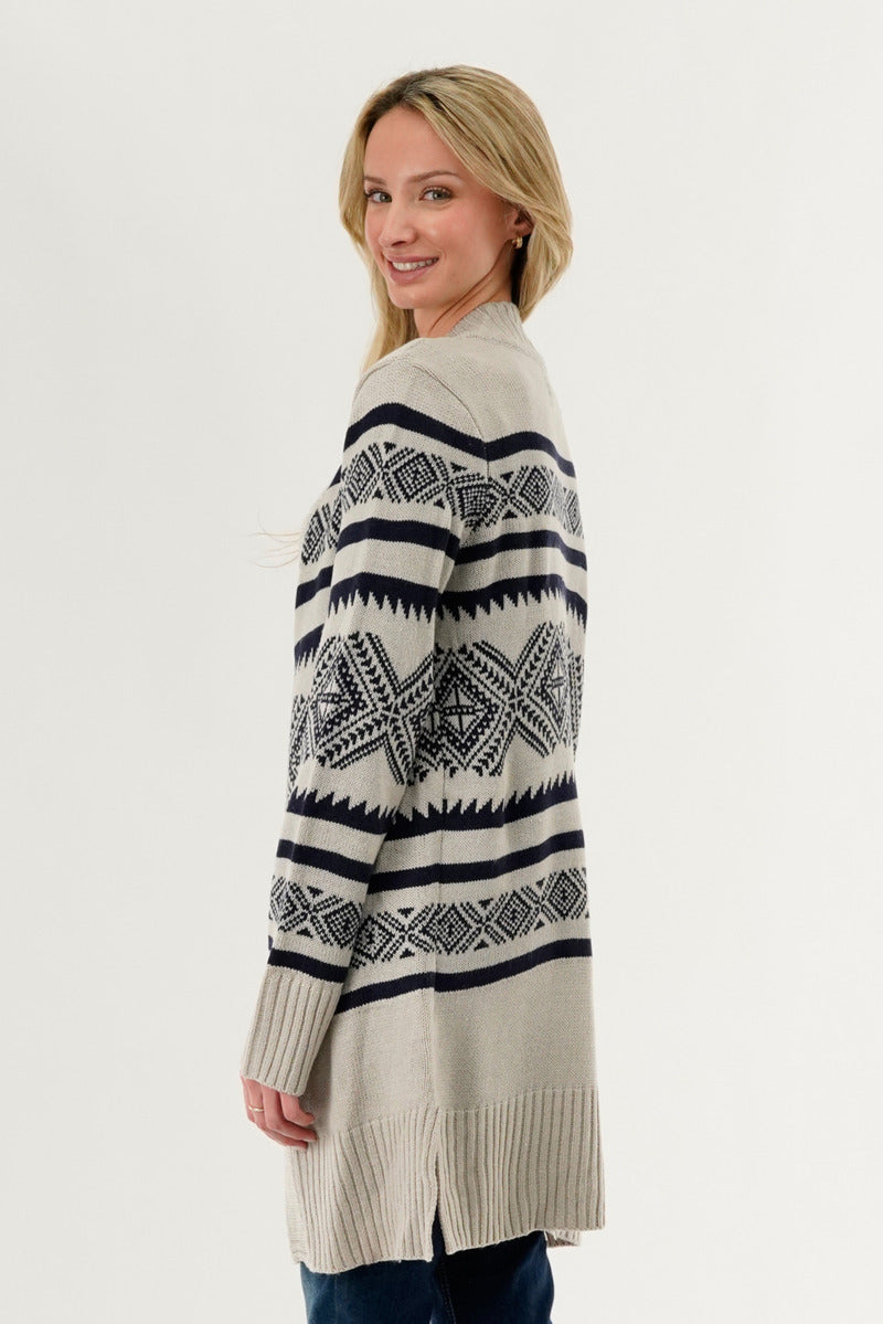 Canada Weather Gear Fair Isle Print Cardigan - Grey - Womens Cardigans - Fairweather