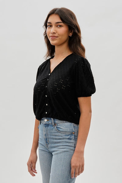 Beechers Brook Button Down Eyelet Blouse - Black - Womens Shirts & Blouses - Fairweather