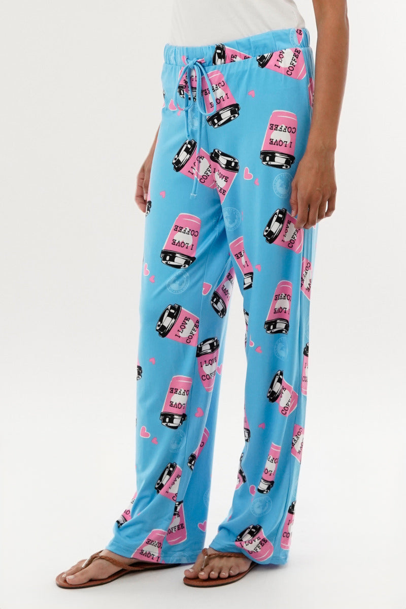 Canada Weather Gear Coffee Print Wide Leg Pajama Pants - Blue - Womens Pajamas - Fairweather