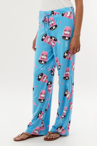 Canada Weather Gear Coffee Print Wide Leg Pajama Pants - Blue - Womens Pajamas - Fairweather