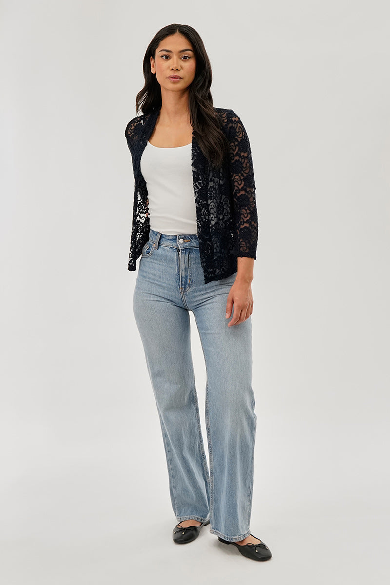 Costa Blanca Floral Lace Shrug Cardigan - Navy - Womens Cardigans - Fairweather