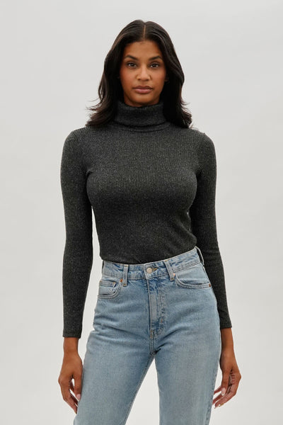 Magazine Ribbed Turtleneck Pullover Sweater - Black - Womens Tees & Tank Tops - Fairweather