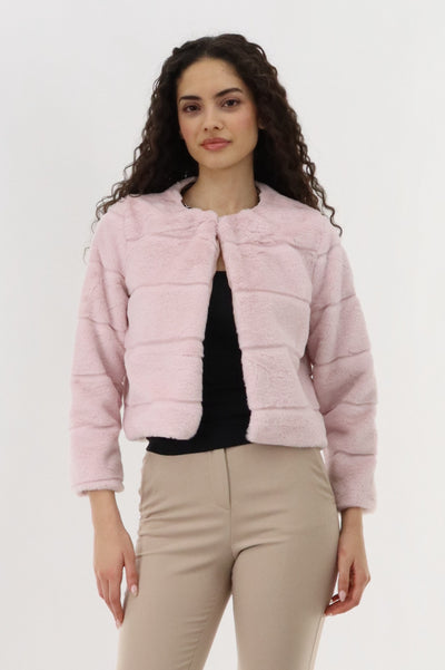 Canada Weather Gear Cropped Faux Fur Lightweight Jacket - Pink - Womens Lightweight Jackets - Fairweather