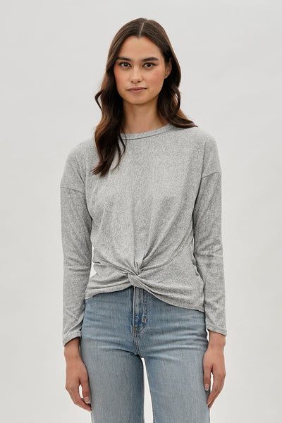 Fahrenheit Front Twist Drop Shoulder Long Sleeve Top - Grey - Womens Long Sleeve Tops - Fairweather