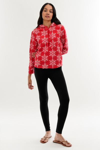 Canada Weather Gear Festive Print Hooded Pajama Top - Red - Womens Pajamas - Fairweather