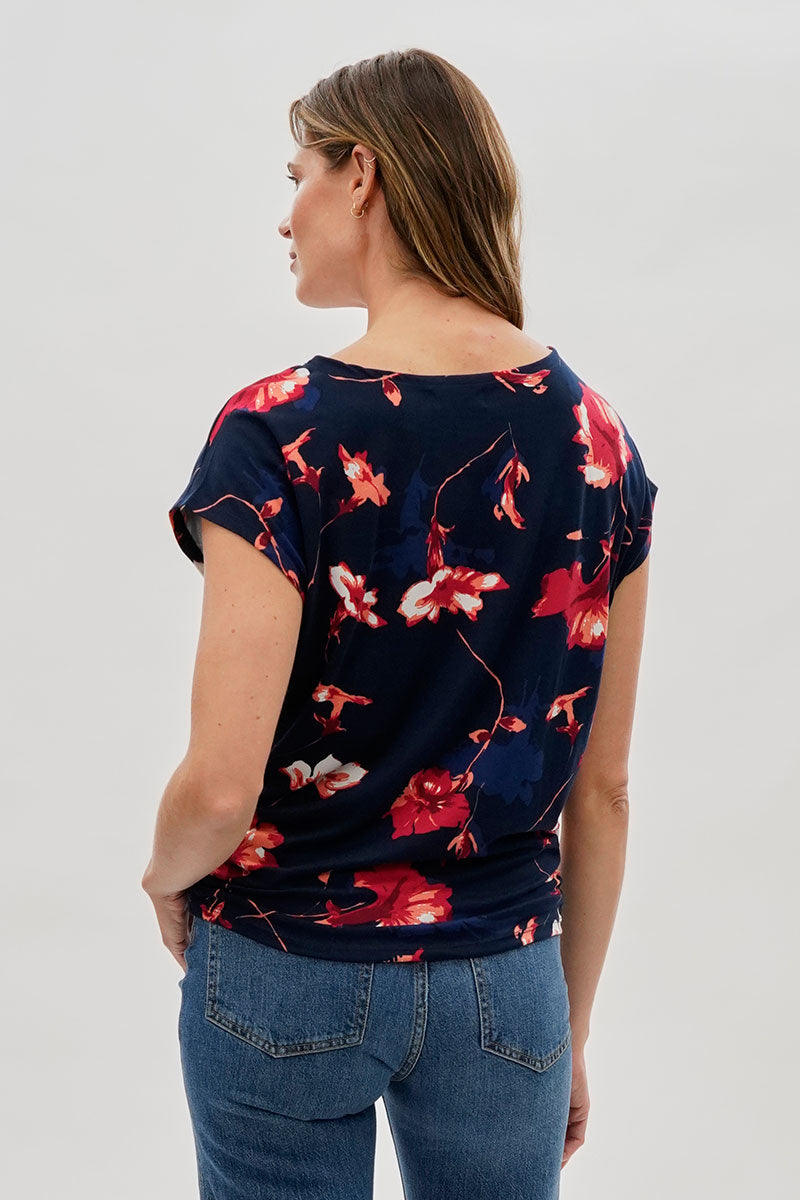 International INC Company Floral Ruched Side Blouse - Navy - Womens Shirts & Blouses - Fairweather