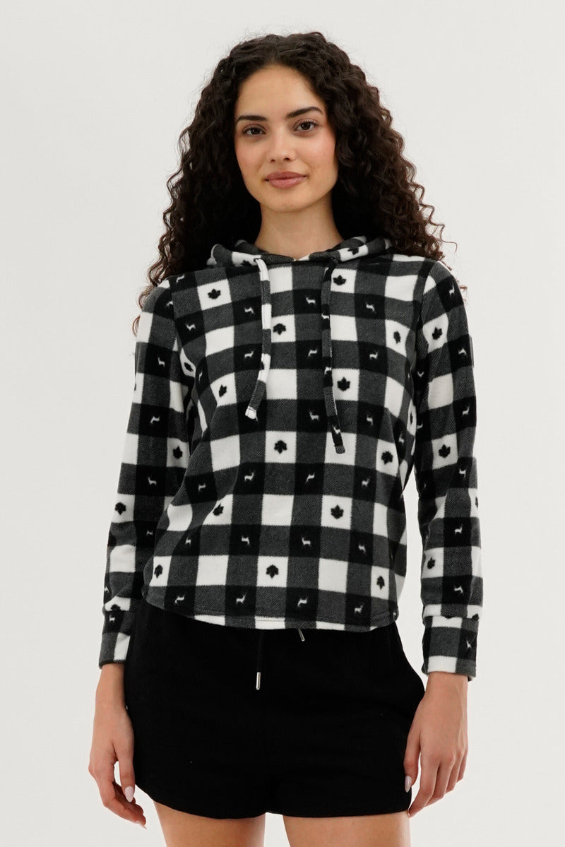 Canada Weather Gear Plaid Hooded Pajama Top - Black - Womens Pajamas - Fairweather