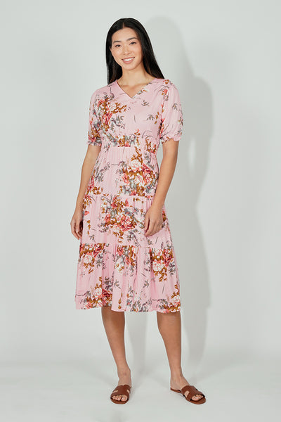 Limite Floral Smocked Tiered Maxi Dress - Pink - Womens Maxi Dresses - Fairweather