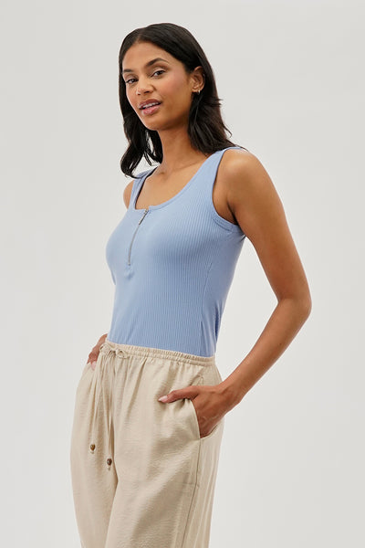 Costa Blanca Ribbed Quarter Zip Tank Top - Blue - Womens Tees & Tank Tops - Fairweather