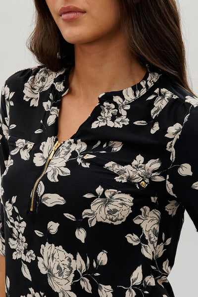 International INC Company Floral 1/4 Zip Blouse - Black - Womens Shirts & Blouses - Fairweather