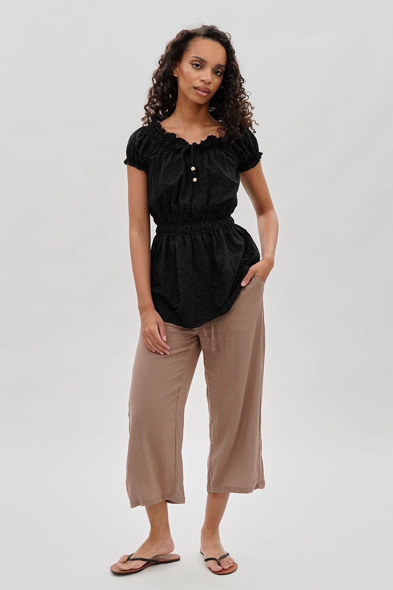 Runaway Bay Cinched Short Sleeve Blouse - Black - Womens Shirts & Blouses - Fairweather