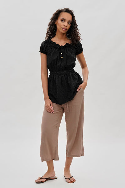 Runaway Bay Cinched Short Sleeve Blouse - Black - Womens Shirts & Blouses - Fairweather