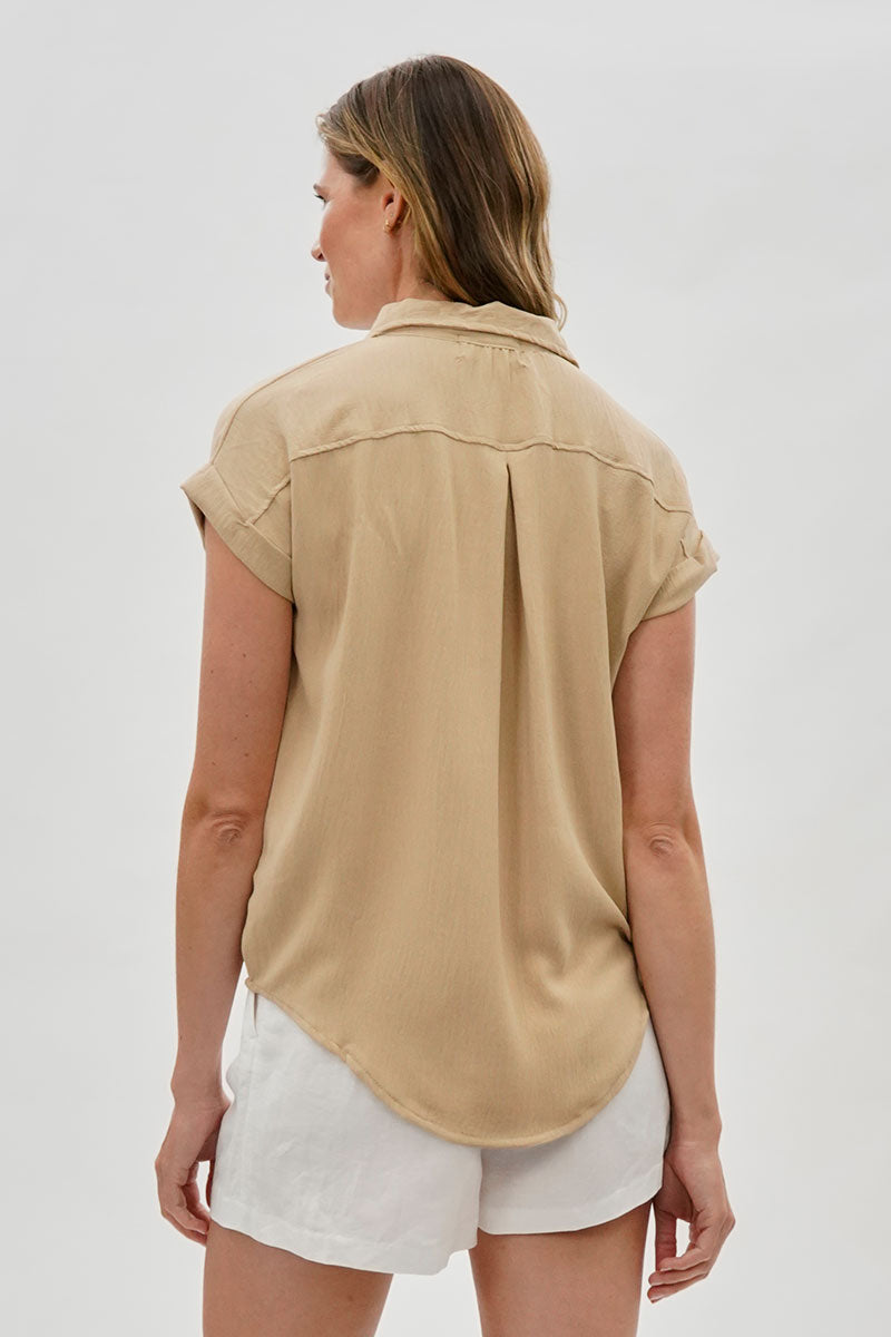 Sylexchange Vintage Short Sleeve Button Down Shirt - Beige - Womens Shirts & Blouses - Fairweather
