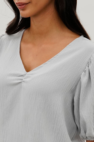 Stylexchange Vintage Puff Sleeve V-Neck Blouse - Grey - Womens Shirts & Blouses - Fairweather