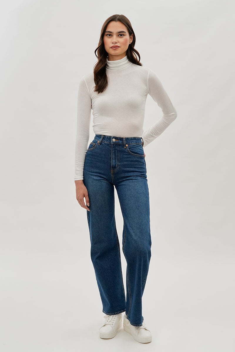 Magazine Cinched Side Turtleneck Long Sleeve Top - White - Womens Long Sleeve Tops - Fairweather