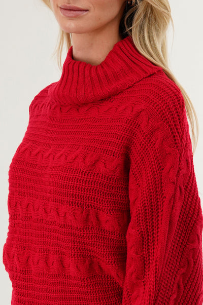 Beechers Brook Cable Knit Mock Neck Pullover Sweater - Red - Womens Pullover Sweaters - Fairweather