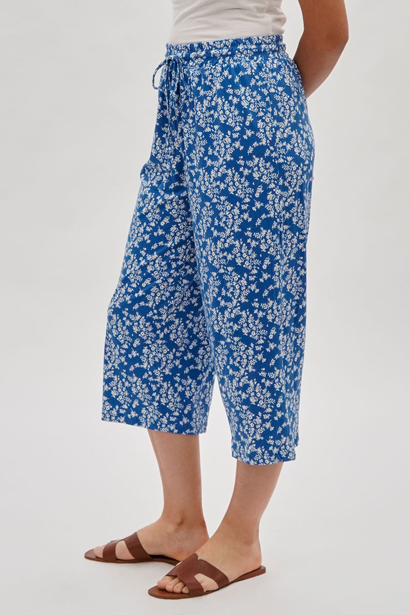 International INC Company Floral Wide Leg Capris Pants - Blue - Womens Pants - Fairweather