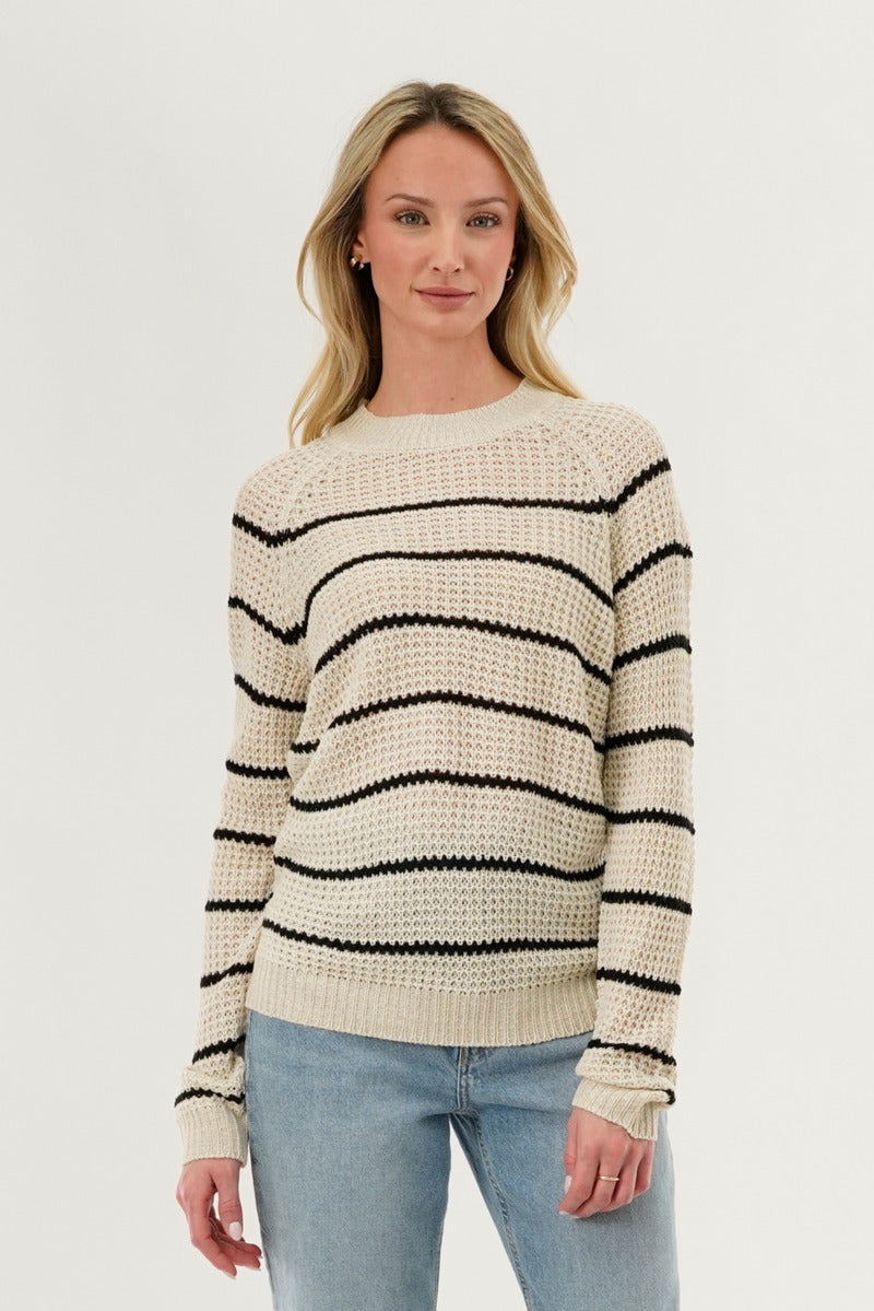 International INC Company Striped Knit Crewneck Pullover Sweater - Cream - Womens Pullover Sweaters - Fairweather