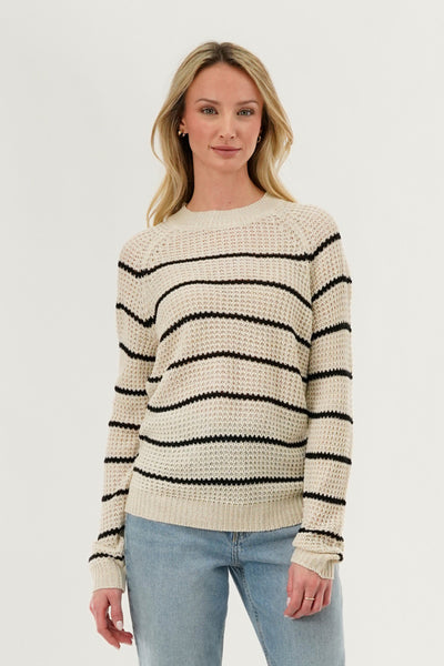 International INC Company Striped Knit Crewneck Pullover Sweater - Cream - Womens Pullover Sweaters - Fairweather
