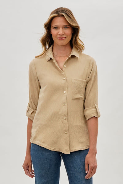 Stylexchange Vintage Classic Button Down Shirt - Beige - Womens Shirts & Blouses - Fairweather