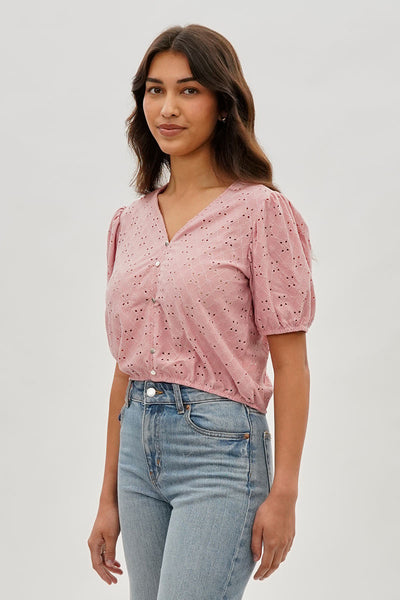 Beechers Brook Button Down Eyelet Blouse - Pink - Womens Shirts & Blouses - Fairweather