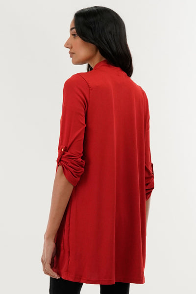 International INC Company Roll Up Sleeve Wrap Cardigan - Red - Womens Cardigans - Fairweather