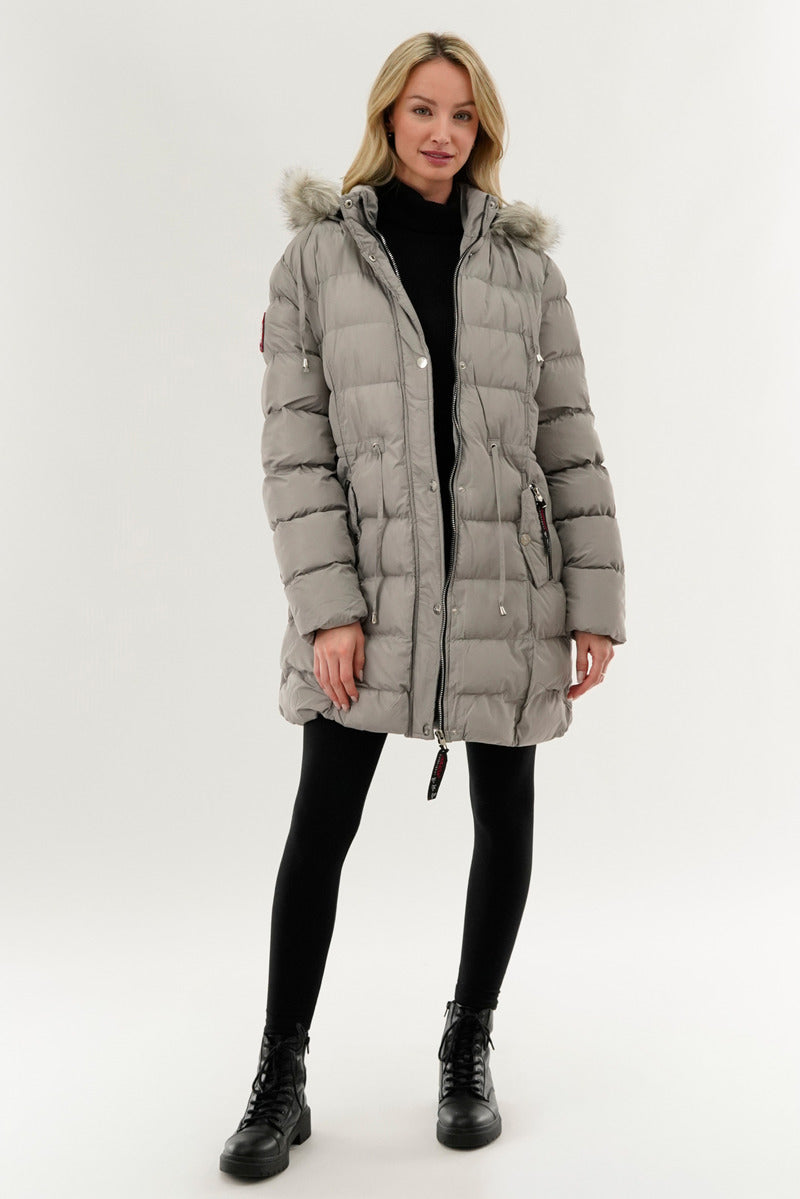 Canada Weather Gear Tie Waist Puffer Parka Jacket - Grey - Womens Parka Jackets - Fairweather