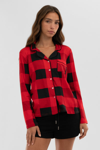 Canada Weather Gear Plaid Button Down Pajama Top - Red - Womens Pajamas - Fairweather
