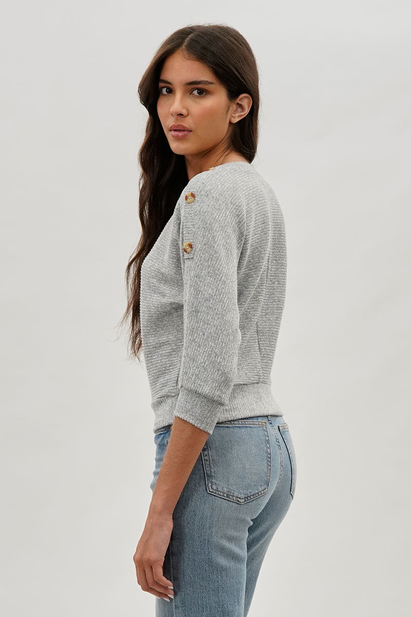 International INC Company Ribbed Button Detail Pullover Sweater - Grey - Womens Pullover Sweaters - Fairweather