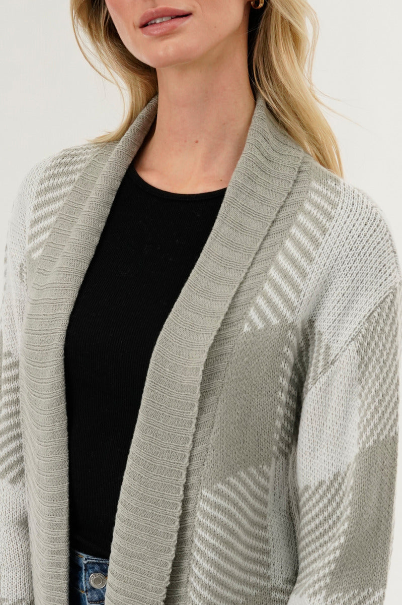 Canada Weather Gear Plaid Fold Over Wrap Cardigan - Grey - Womens Cardigans - Fairweather