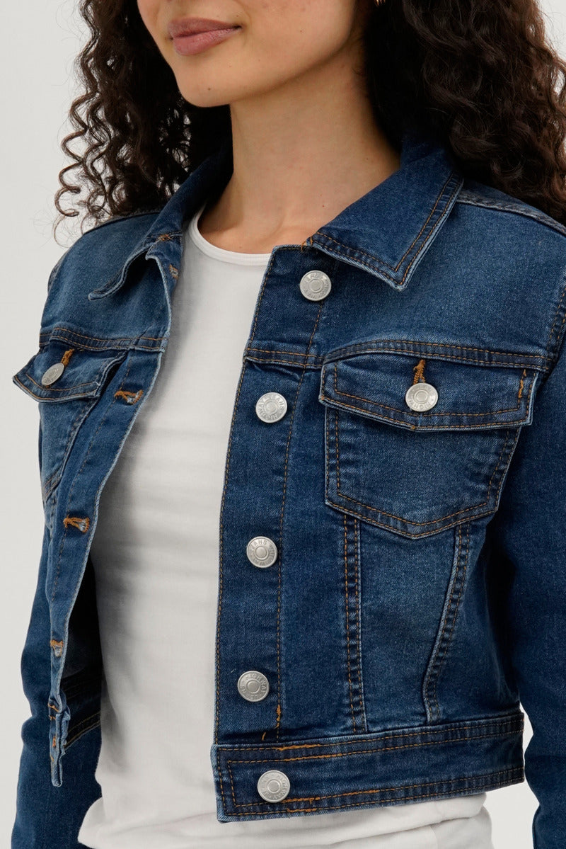 New Look Cropped Button Down Denim Jacket - Blue