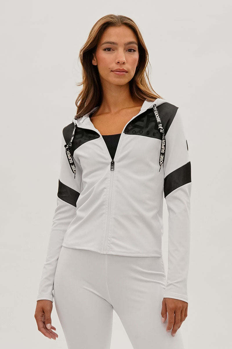 Super Triple Goose Zip Up Mesh Detail Hoodie - White - Womens Hoodies & Sweatshirts - Fairweather