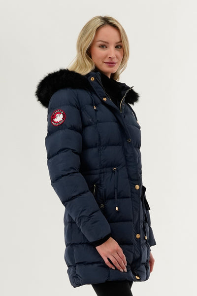 Canada Weather Gear Tie Waist Puffer Parka Jacket - Navy - Womens Parka Jackets - Fairweather