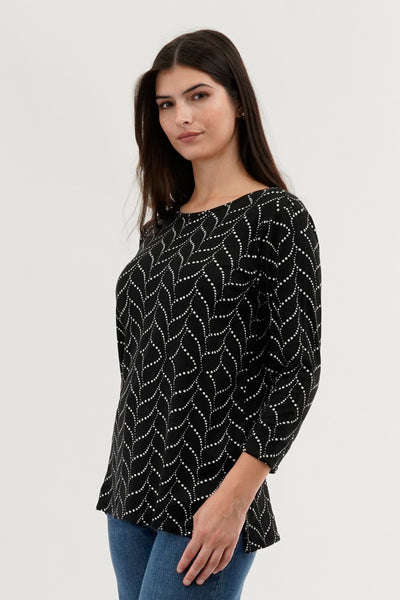 International INC Company Patterned 3/4 Sleeve Blouse - Black - Womens Shirts & Blouses - Fairweather