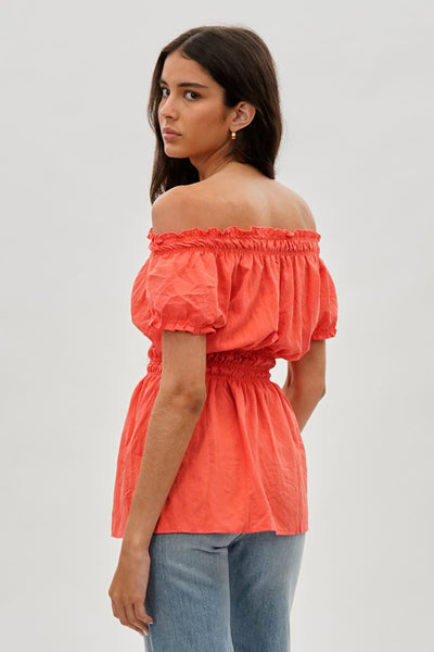 Runaway Bay Cinched Short Sleeve Blouse - Coral - Womens Shirts & Blouses - Fairweather