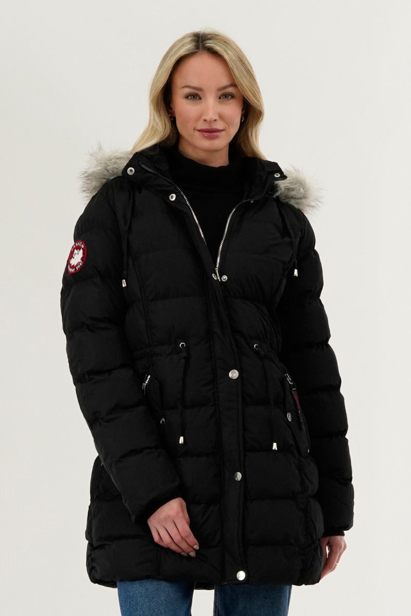 Canada Weather Gear Tie Waist Puffer Parka Jacket - Black - Womens Parka Jackets - Fairweather