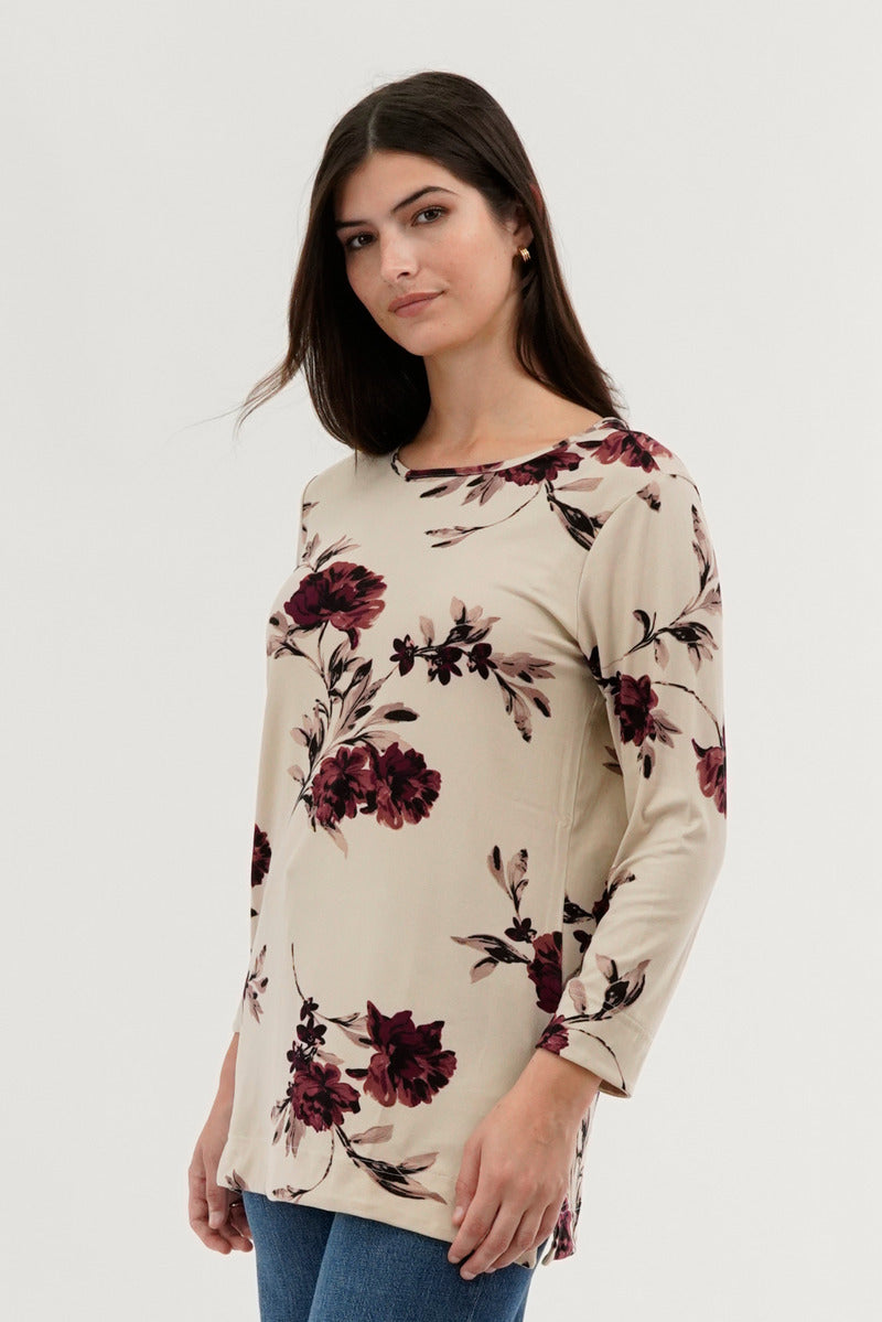 International INC Company Floral 3/4 Sleeve Blouse - Cream - Womens Shirts & Blouses - Fairweather