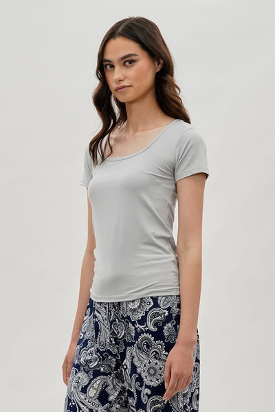 Costa Blanca Square Neck Tee - Grey - Womens Tees & Tank Tops - Fairweather