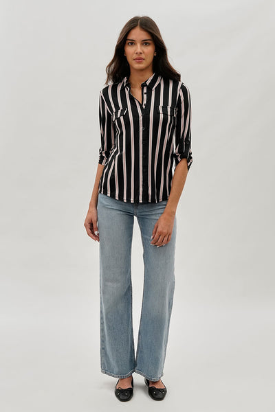Majora Striped Collared Blouse - Black - Womens Shirts & Blouses - Fairweather